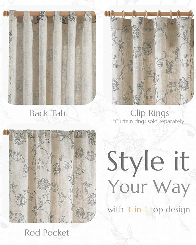 jinchan Linen Curtains Floral Curtains 96 Inch Length - Image 5