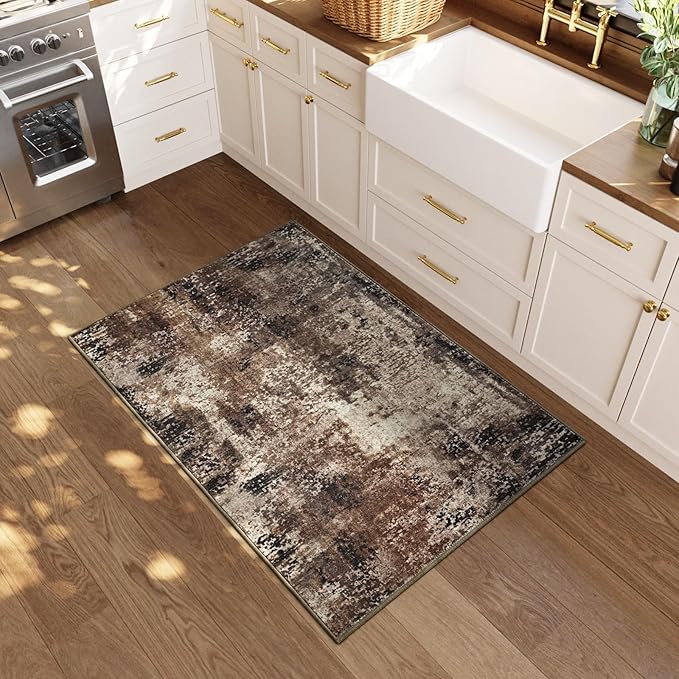 Entrance Rugs Indoor 2x3 Brown Entry Rug Washable Abstract Coffee Small Area - Image 2
