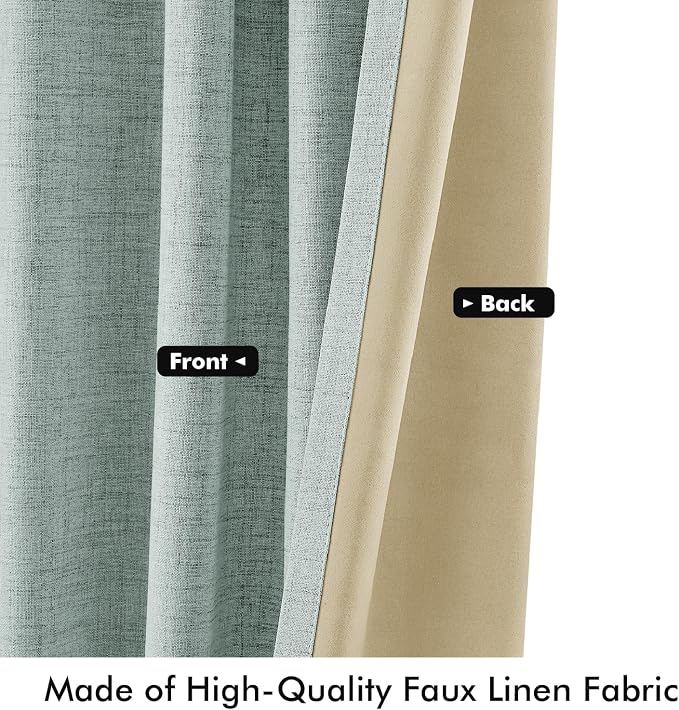 MIULEE 100% Blackout Linen Curtains 42 x 72 Inch Seafoam Green 2 Panels | - Image 6