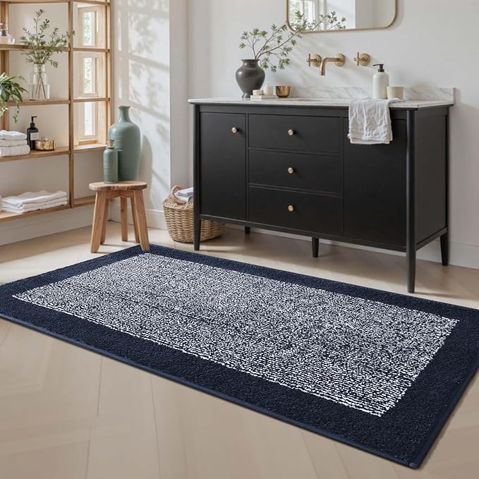 60x24 Long Bathroom Rugs Washable Non Slip, Dark Blue Bath Mat - Image 3