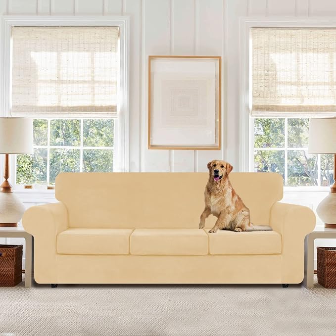 WEERRW 4 Pieces Velvet High Stretch Couch Covers - Image 2
