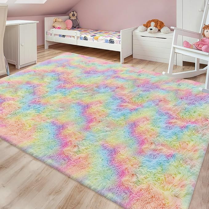 Fluffy Rainbow Colorful Area Rug - Image 2