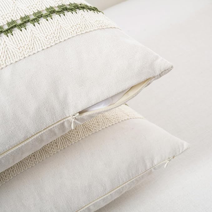 Fancy Homi Set of 1 Boho Moss Green Decorative Throw Pillow Cover 18x18 Inch - Image 3