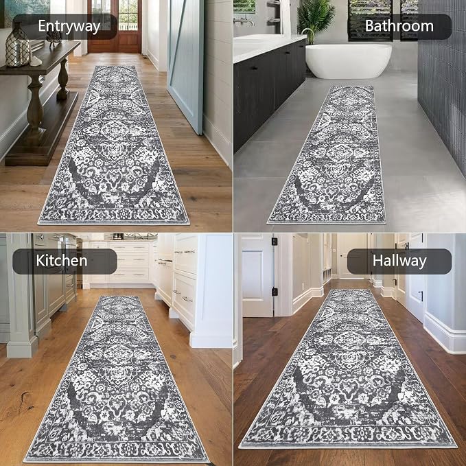 HEBE Hallway Runner Rug 2'8''x8' Washable Vintage Distressed Area Rugs Non Slip - Image 5