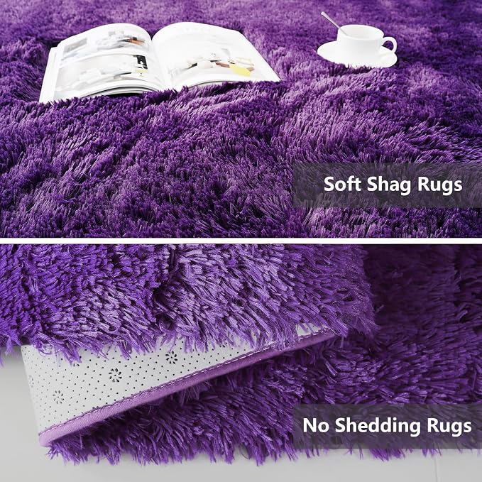 Shag Area Rugs for Bedroom Living Room, 8X10 Ultra Soft Purple Fluffy Area Rugs - Image 5