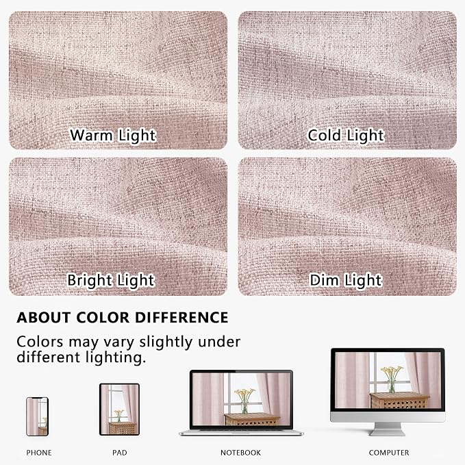 OVZME Blush Pink Valance for Windows, Light Filtering Faux Linen Textured Small - Image 8