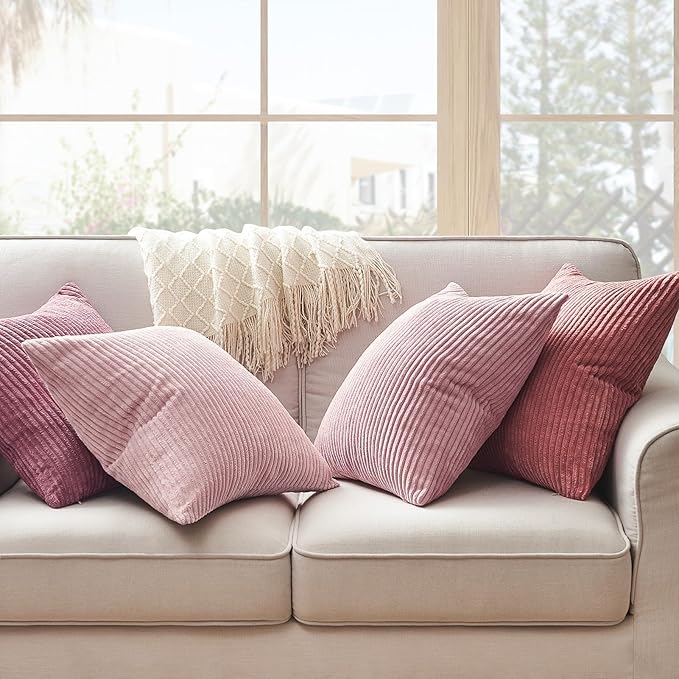 Topfinel Pink Throw Pillow Covers 16x16 Inch Set of 4, Soft Farmhouse Corduroy - Image 3