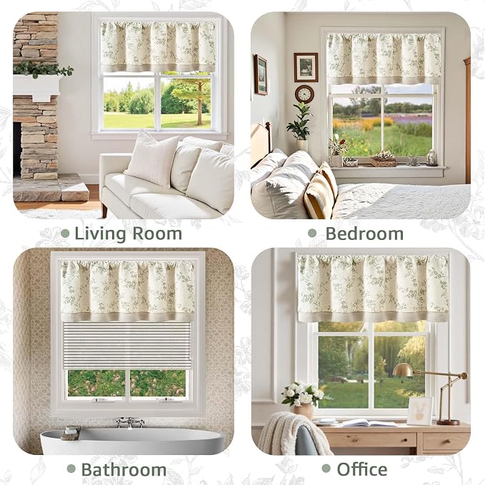 jinchan Linen Valance Curtains for Windows 16 Inch Christmas Decorations Floral - Image 6