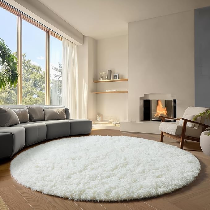 ONASAR Cream White Round Rugs 8ft by ONASAR