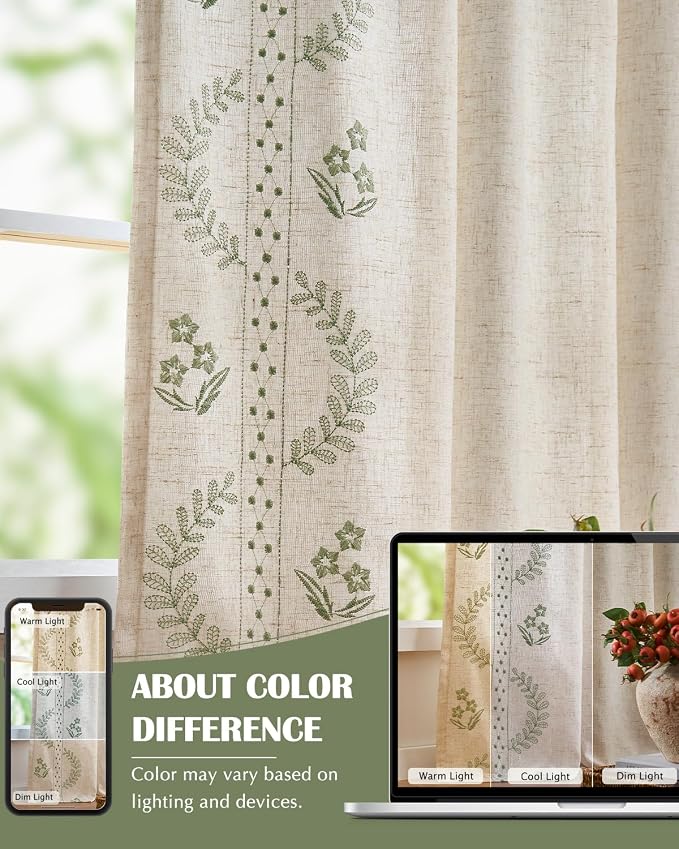 jinchan Belrose Lined Linen Blend Curtains Floral Curtains - Image 8