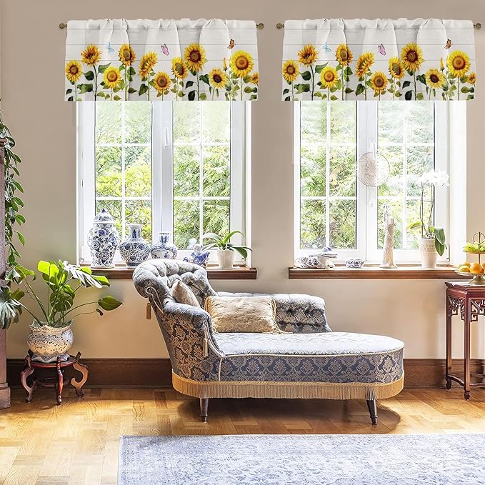 Emvency 4 Pack Valances Window Treatments, Farmhouse Sunflower Spring Summer - Image 4