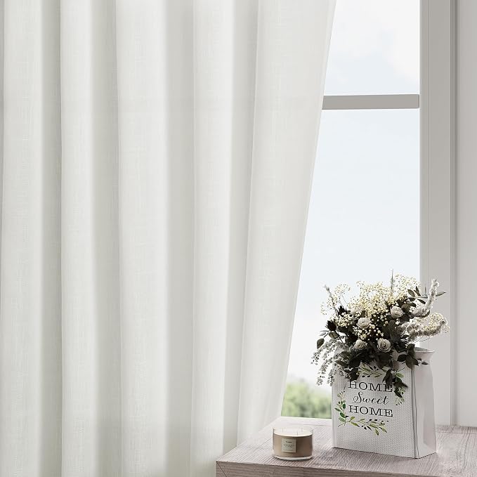 Nanspring Off White Linen Curtains 63 inches Long - Image 2