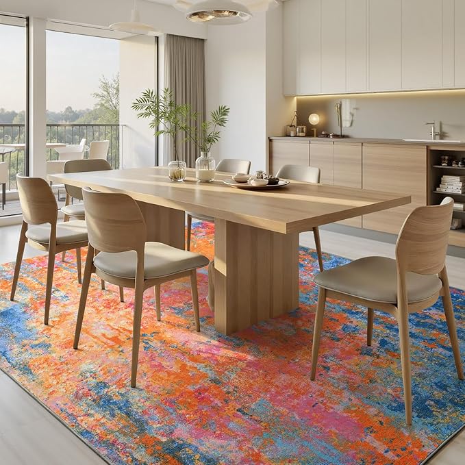 Ompaa Living Room Rug 5x7 Rainbow Area Rugs Washable Boho Colorful Rug Non Slip - Image 3