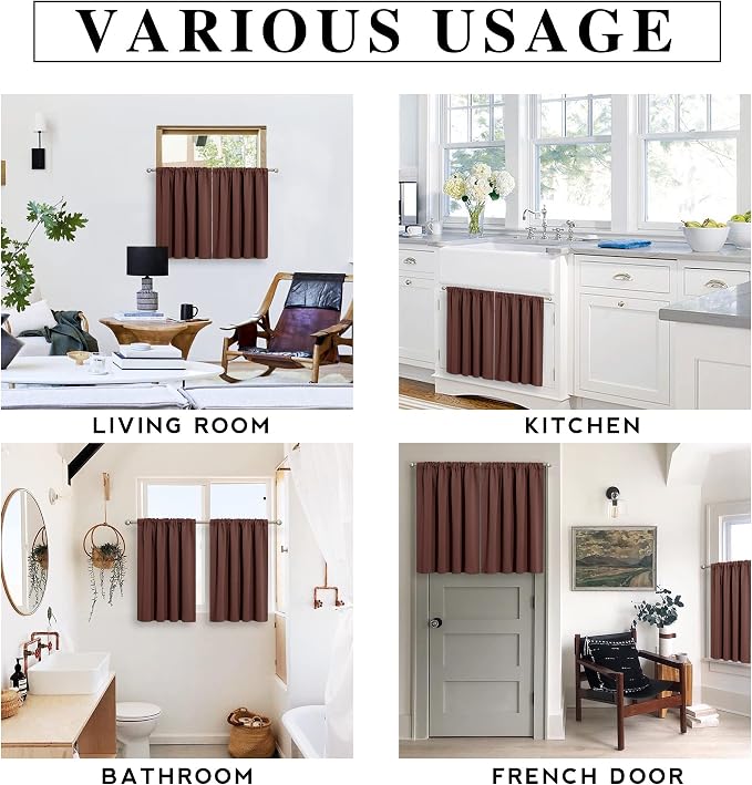 RYB HOME Short Chocolate Brown Blackout Curtains - Image 7