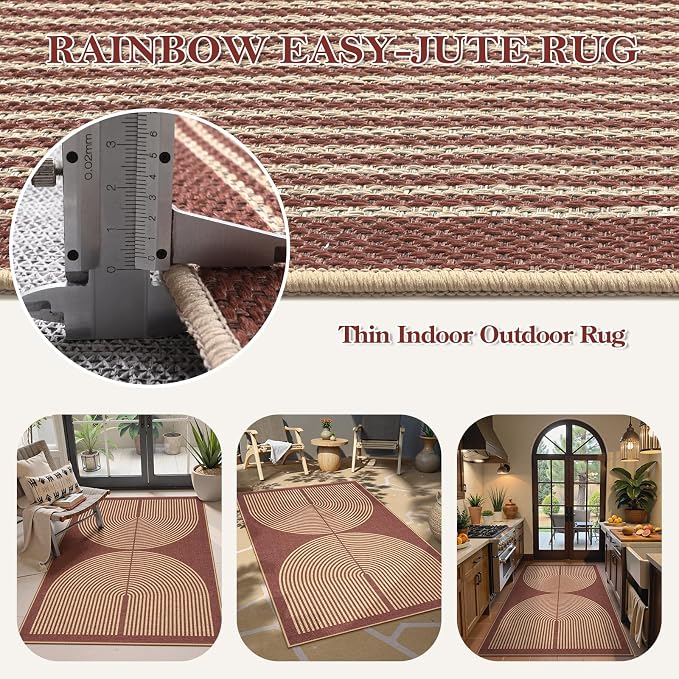 Lahome Enfys Modern Rainbow Easy Jute Patio Rug, 3x5 Washable Entry Way Rugs - Image 3