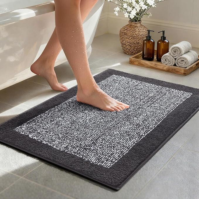 36x24 Large Bathroom Rugs Washable Non Slip, Dark Grey Bath Mat by Unknown