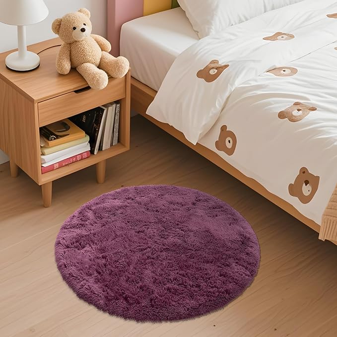 OLANLY Burgundy Round Rugs for Bedroom - Image 3