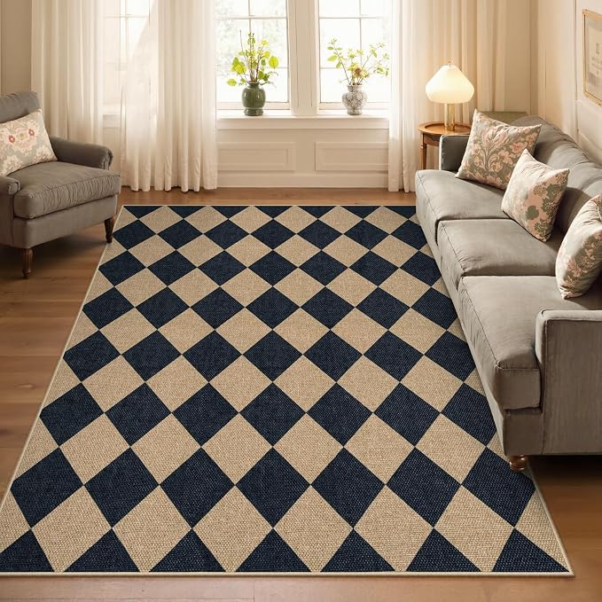 Lahome Checkered Easy Jute 5x7 Area Rugs, Washable Outdoor Patio Rug - Image 6