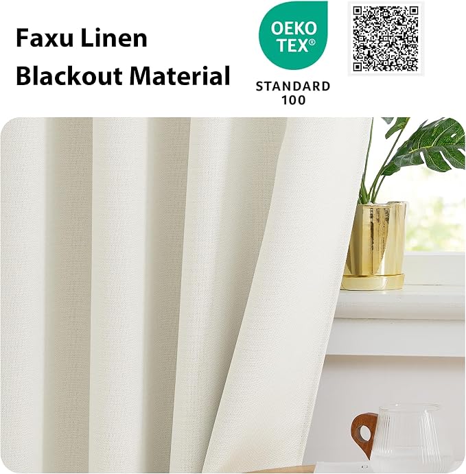 NICETOWN Natural Faux Linen Blackout Curtain Panels 24 inch Long, Thermal - Image 4