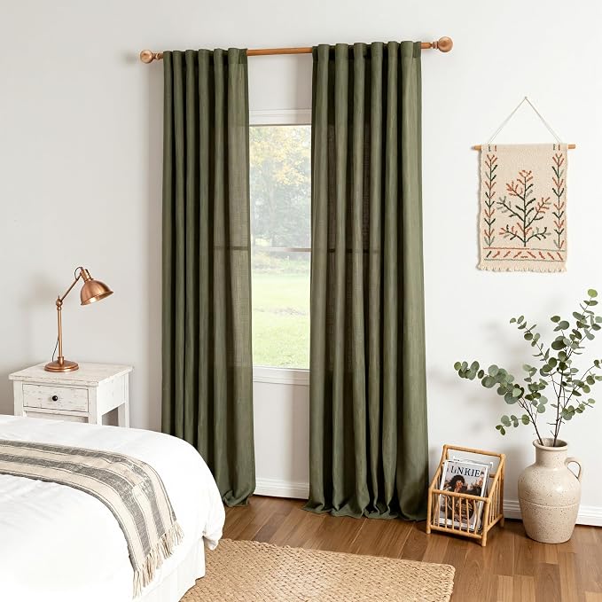 MYSKY HOME 95 Inch Semi Sheer Sliding Door Curtains Farmhouse Light Filtering - Image 8