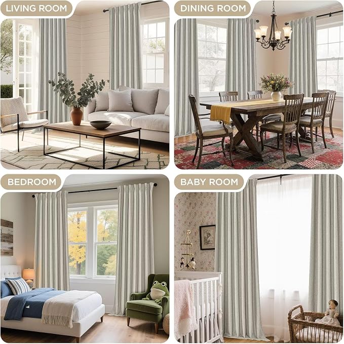 Joydeco Greyish White Pinch Pleated Thick Linen Curtains 84 Inch Long 2 Panel - Image 7