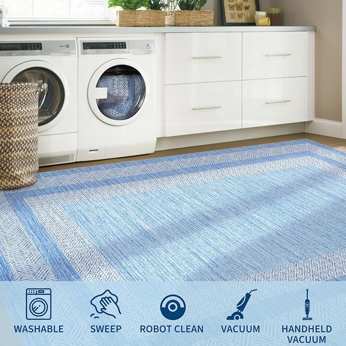 GarveeHome 9x12 Large Modern Light Blue Area Rug Distressed Bordered Soft Non - Image 8
