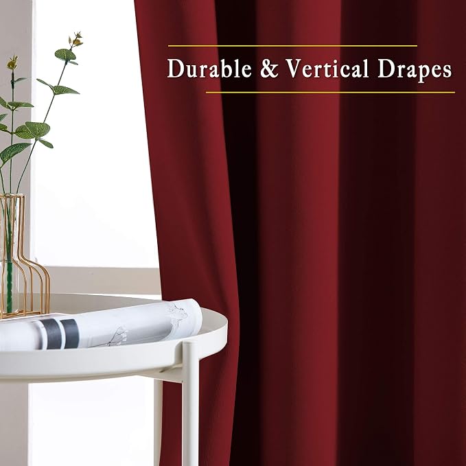 NICETOWN Burgundy Red Blackout Curtains Grommet - Image 5