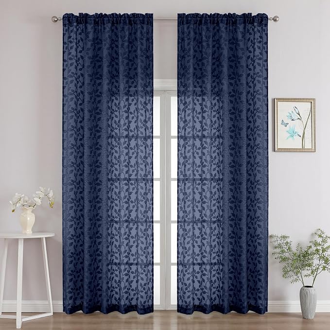 Chyhomenyc Navy Blue Sheer Curtains 96 Inch Length 2 Panels Set, Light by Chyhomenyc