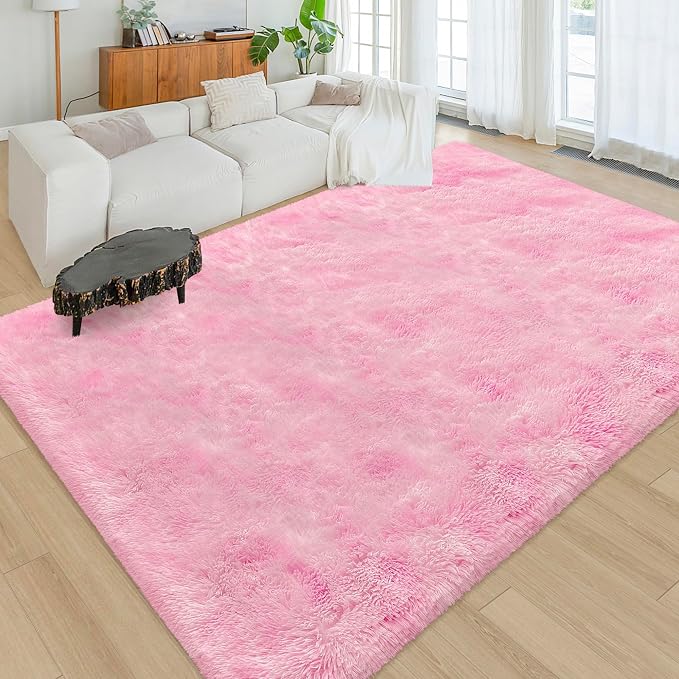 Tie-Dye Pink Soft Shaggy Fluffy Rug - Image 4