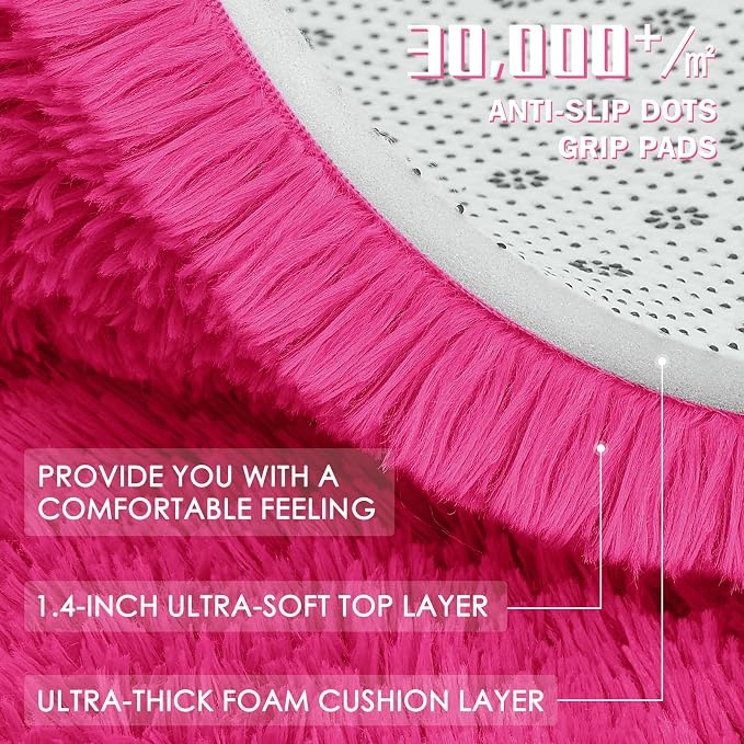 OLANLY Hot Pink Round Rugs for Bedroom - Image 6