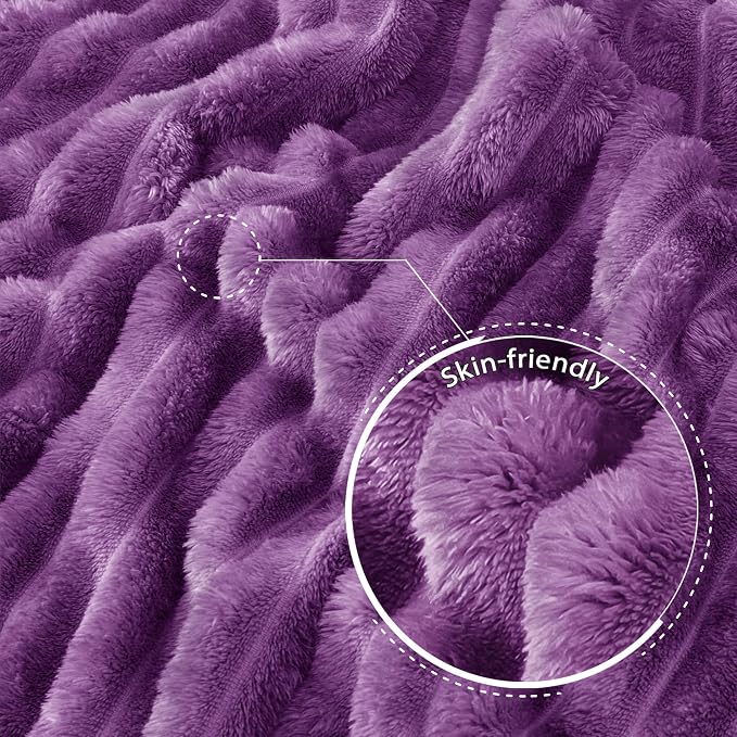 Exclusivo Mezcla Queen Size Flannel Fleece Blanket, Super Soft Striped Jacquard - Image 5