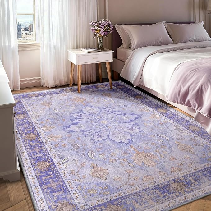 Area Rugs 6'x9' Washable Non-Slip, Floral Vintage Distress Print Pattern - Image 3