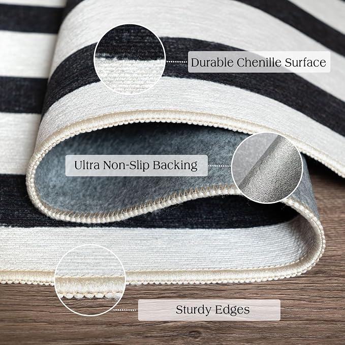 Black and White Striped Entry Rug - Image 2