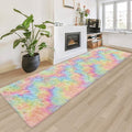 Fluffy Rainbow Rug for Girls Bedroom 2x8 Feet Kawaii Tie Dye Area Rug Colorful by JiaoBaba