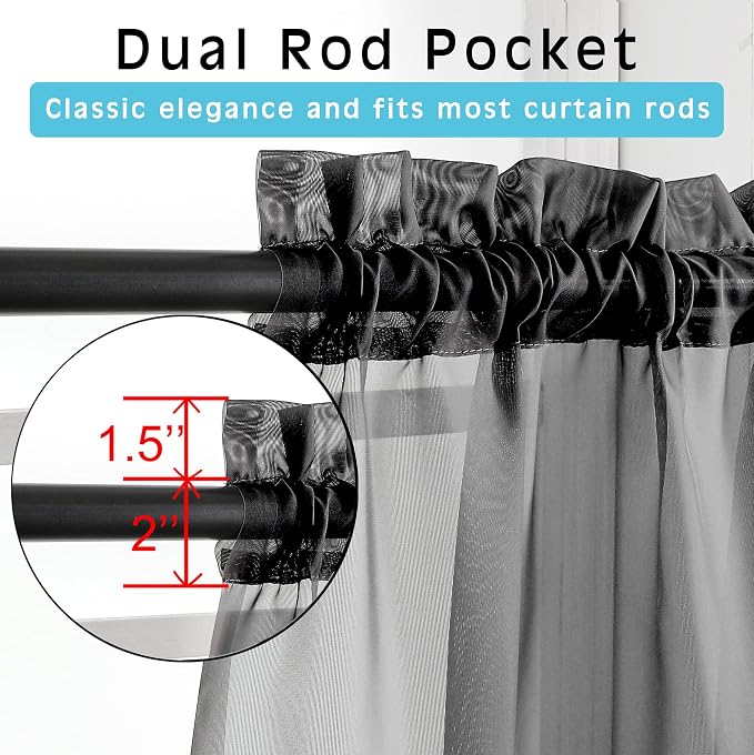 OVZME Black Sheer Curtains Dark Color Curtain Panels - Image 2