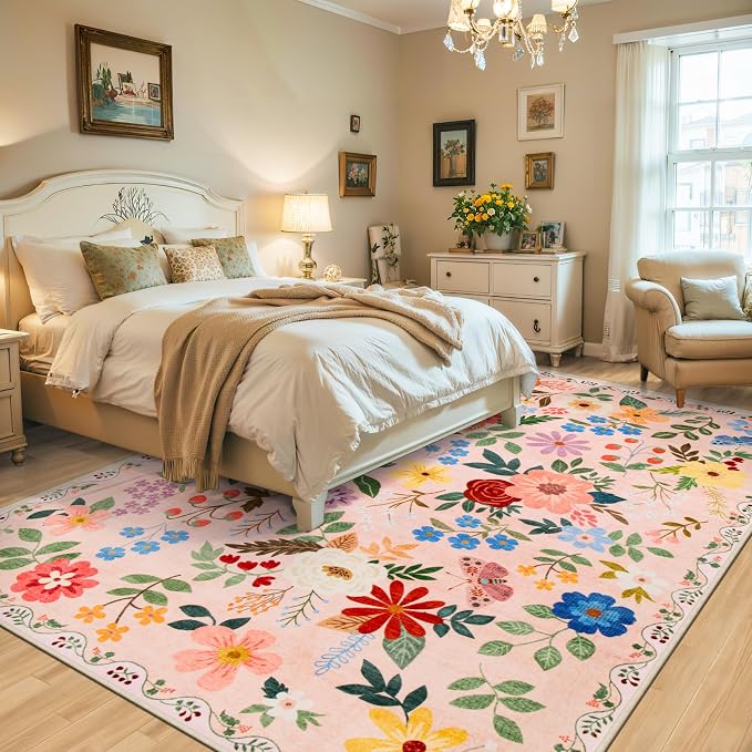 10x14 Area Rugs for Living Room: Floral Washable Rug Vintage Large Soft Boho - Image 3