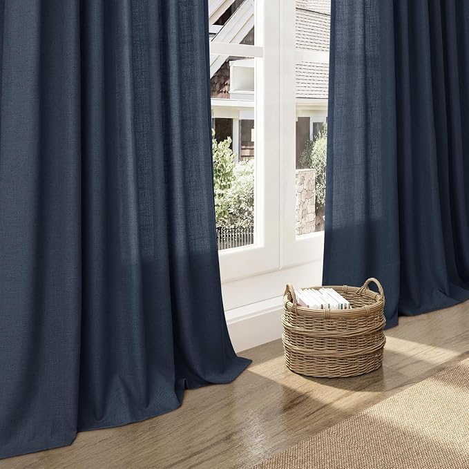 Extra Long Vintage Blue Linen Curtains 120 Inch - Image 6