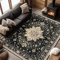RELEANY Area Rugs 6'x8' Washable Non-Slip, Floral Vintage Distress Print by RELEANY