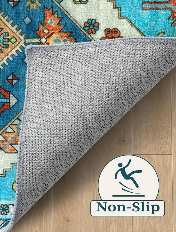 SERISSA Runner Rug for Hallways, Extra Long Boho Rug Ultra Soft Vintage Blue - Image 4