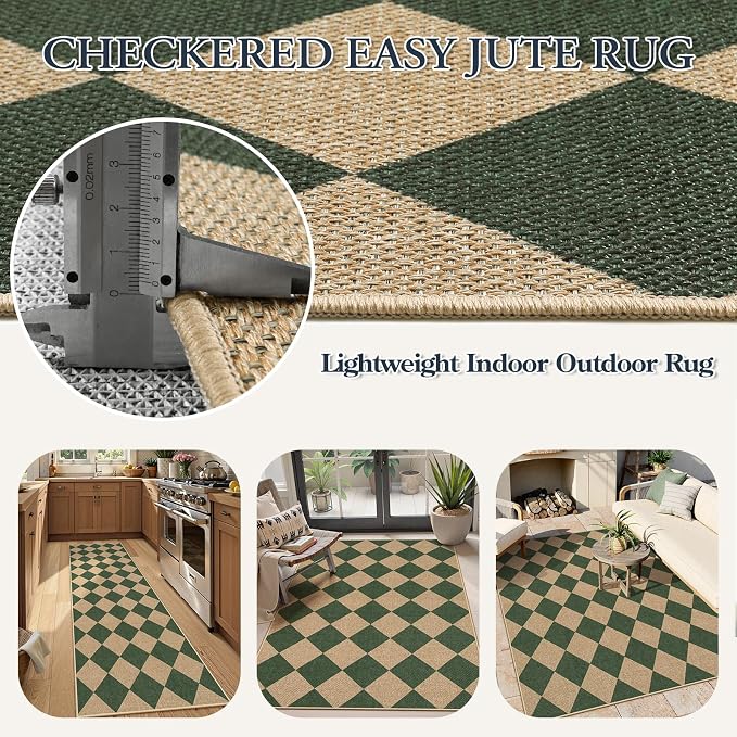 Lahome Colette Checkered Washable Rugs 8x10, Easy Jute Rug - Image 6