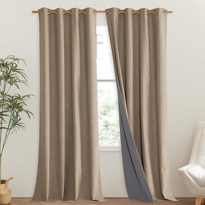 NICETOWN Burlap Vintage Open Linen Weave Flax Thermal Curtains, 100% Blackout - Image 2