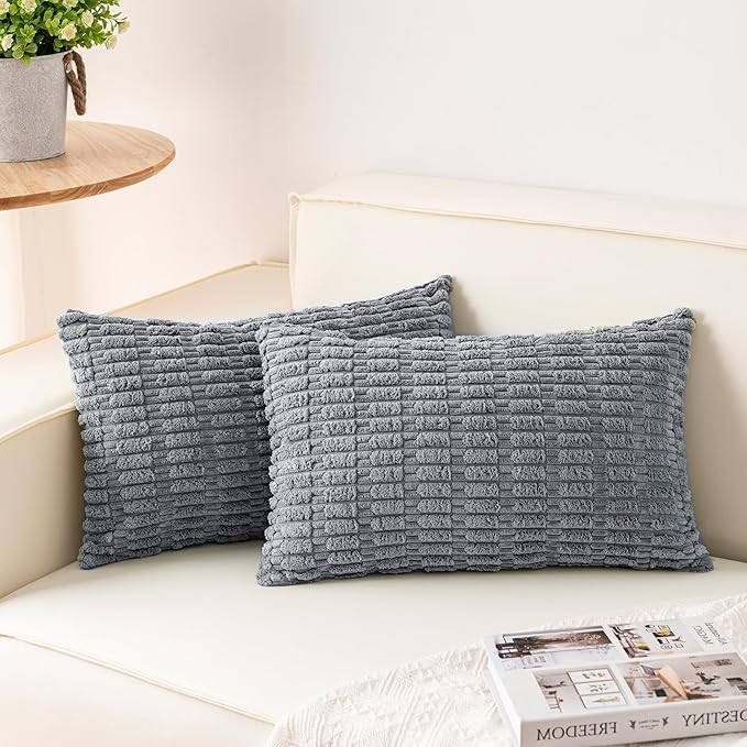 Pack of 2 Corduroy Decorative Throw Pillow Covers 12x20 InchSoft Boho Striped by Unknown