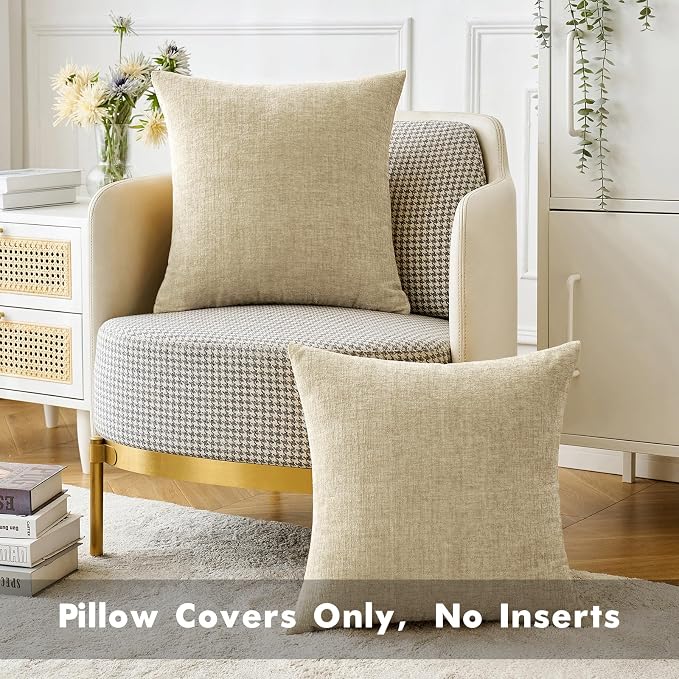 MIULEE Pack of 2 Beige Throw Pillow Covers 18x18 Inch Soft Chenille Pillow - Image 5