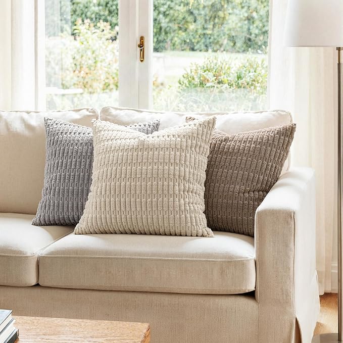 MIULEE Corduroy Decorative Throw Pillow Covers 16x16 Light Brown Pack of 2 | - Image 2