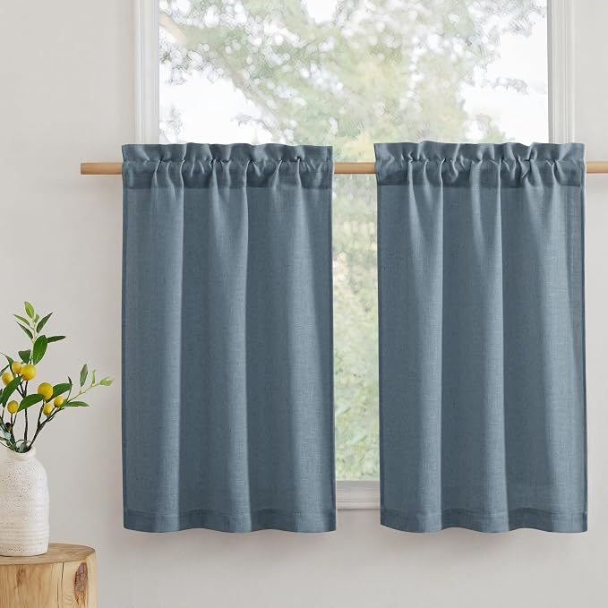 RYB HOME Cafe Curtains 24 inches Length, Linen Sheer Short Curtains by RYBHOME