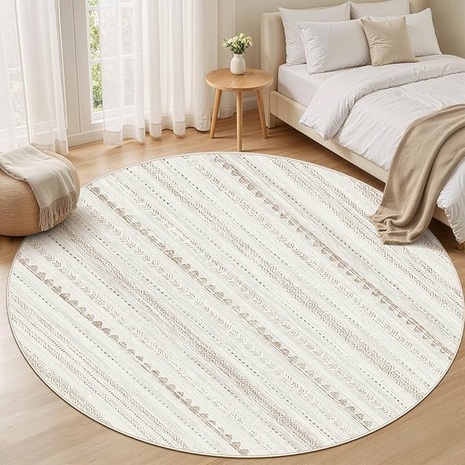 Nakagishi Round Rug Boho Area Rugs: 6x6 Washable Large Circle Neutral Soft - Image 5