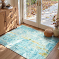 Entryway Rug 3x5 Teal Blue Bedroom Area Rug Washable Non Slip Abstract Boho Rugs by OmpaaHomeDecor
