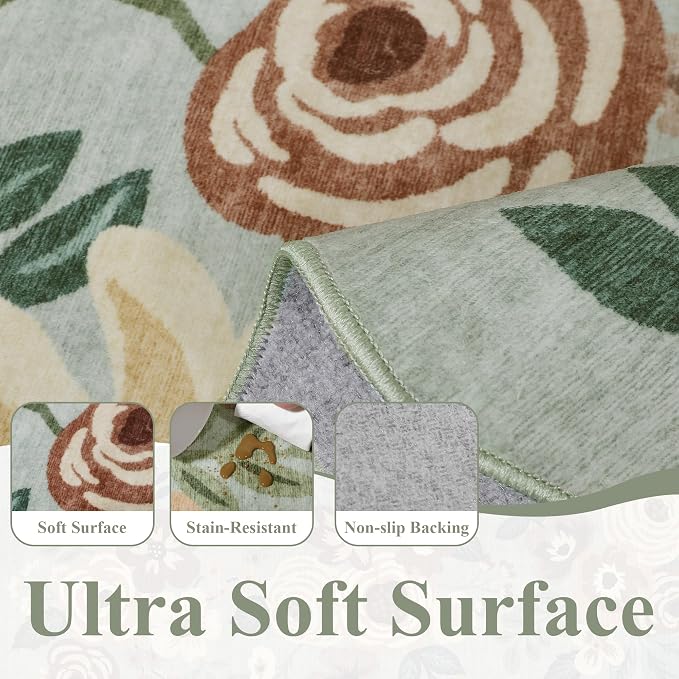 DUKINO 2x10 Runner Rug for Hallway, Washable Kitchen Rugs, Sage Green | Non Slip - Image 6