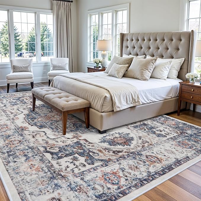 Washable Large 9x12 Area Rug: Living Room Oriental Non Slip Soft Rugs Indoor - Image 2