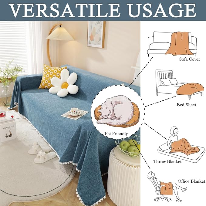 HANDONTIME Blue Sectional Couch Covers Easy Fitted Sofa Covers - Image 3